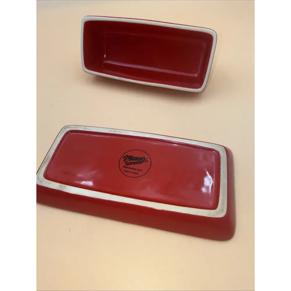 Mason Craft & More Red Ceramic Butter Dish with Lid Bright Red Excellent 7.25